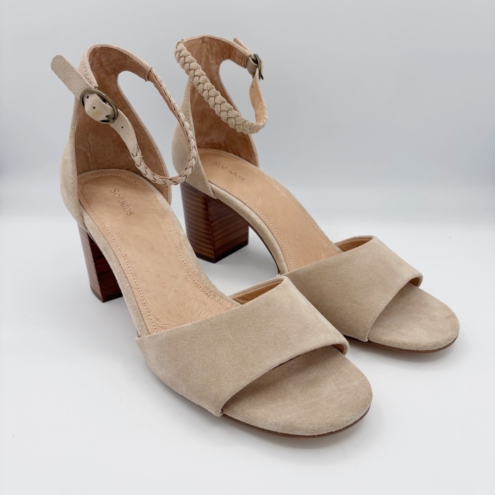 Soludos Hazel Suede Heels Sz 9.5 Sand/Tan Summer Neutral NEW NWOB